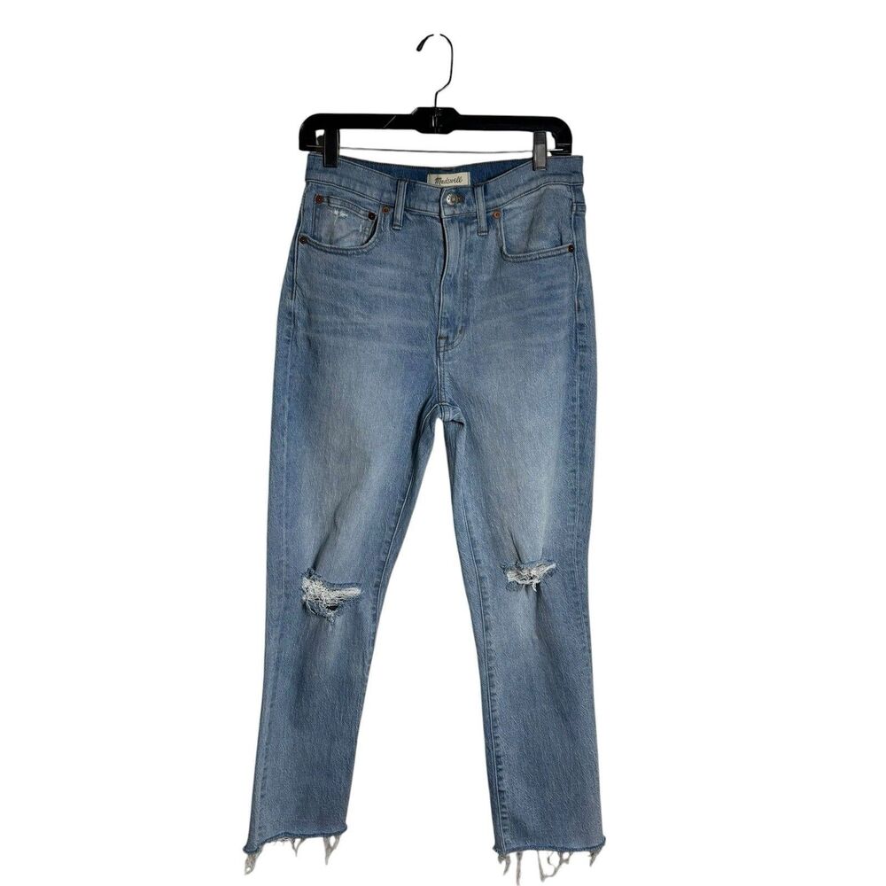Madewell High Rise Light Wash Distressed Frayed Hem Slim Boy Jean 27 Grunge
